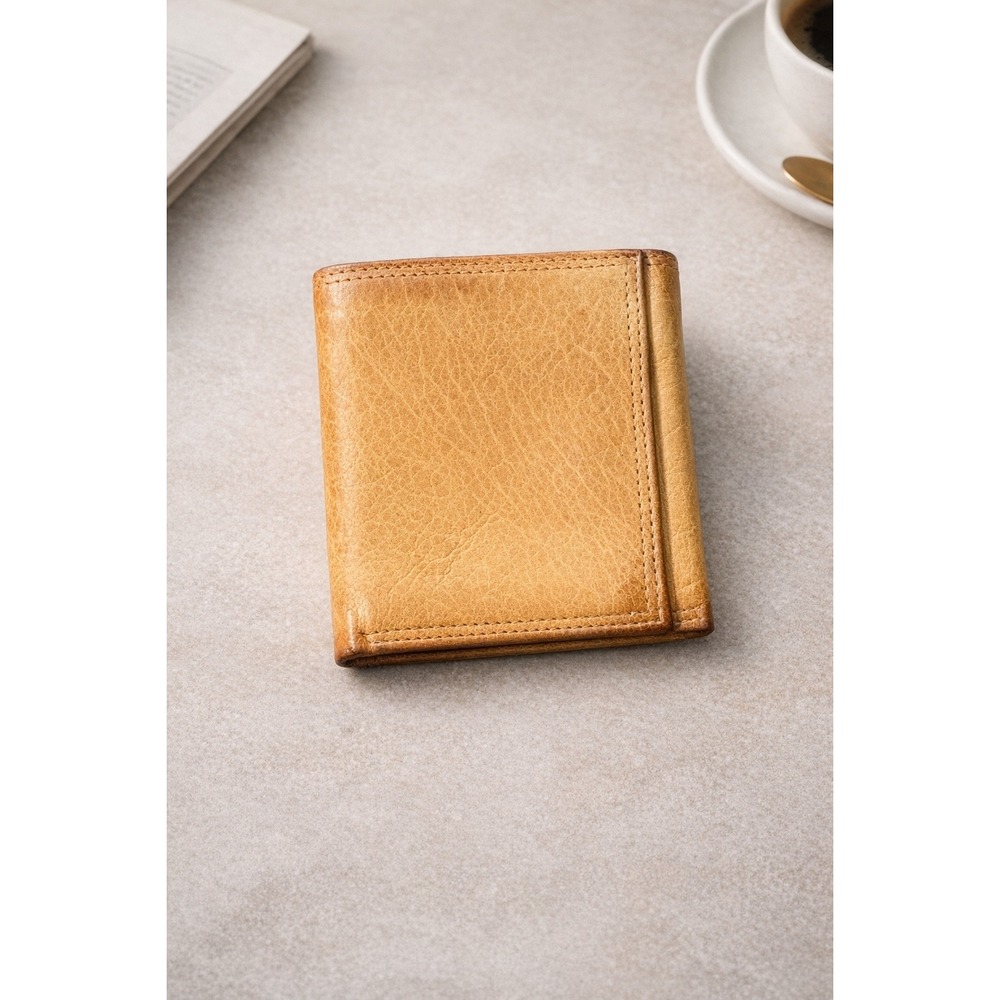 Bass Pro Shops Mens Trifold Wallet Tan Genuine American Bison Leather Rugged